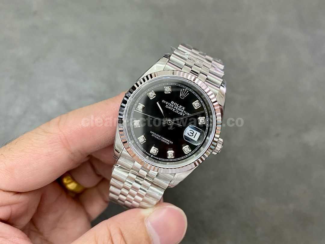 VS Factory Rolex Datejust 126234 0027 36mm Full 904L Diamond Black Dial Jubilee (7)