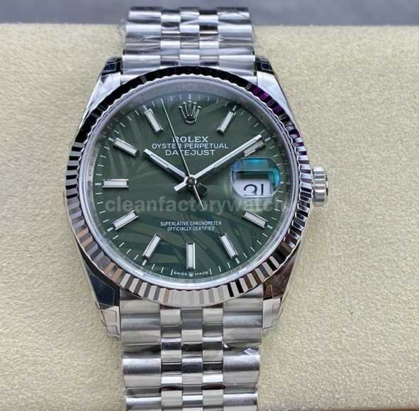 VS Factory Rolex Datejust 126234 0047 36mm Full 904L Olive Green Palm Motif Dial Jubilee (5)