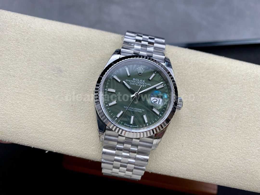 VS Factory Rolex Datejust 126234 0047 36mm Full 904L Olive Green Palm Motif Dial Jubilee (8)