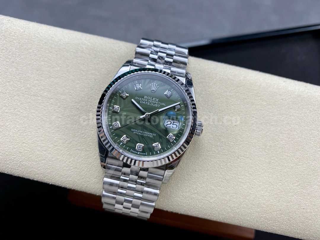 VS Factory Rolex Datejust 126234 0055 36mm Full 904L Diamond Olive Green Palm Motif Dial Jubilee (