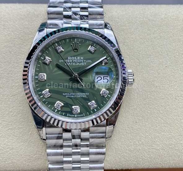VS Factory Rolex Datejust 126234 0055 36mm Full 904L Diamond Olive Green Palm Motif Dial Jubilee ( (7)