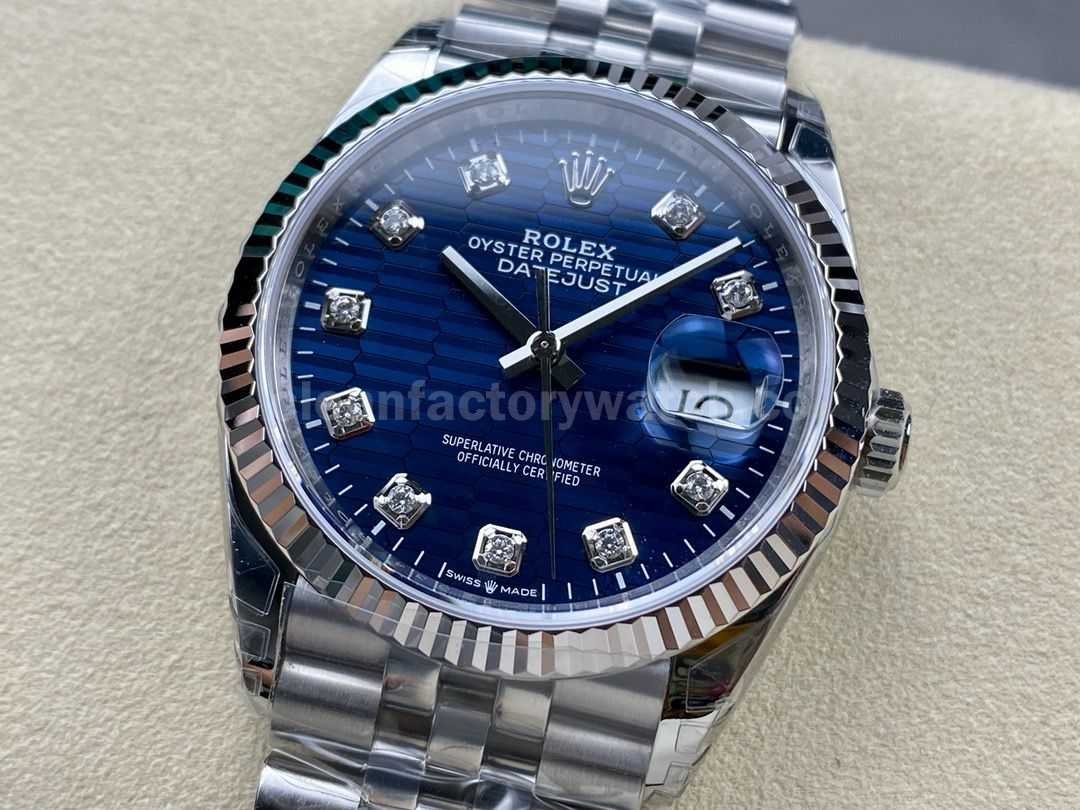 VS Factory Rolex Datejust 126234 0057 36mm Full 904L Diamond Fluted Motif Blue Dial Jubilee (2)