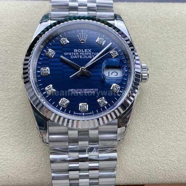 VS Factory Rolex Datejust 126234 0057 36mm Full 904L Diamond Fluted Motif Blue Dial Jubilee (3)