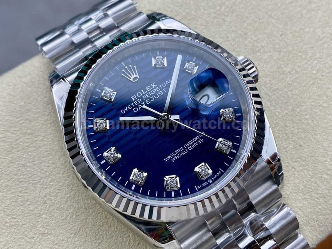 VS Factory Rolex Datejust 126234 0057 36mm Full 904L Diamond Fluted Motif Blue Dial Jubilee (8)