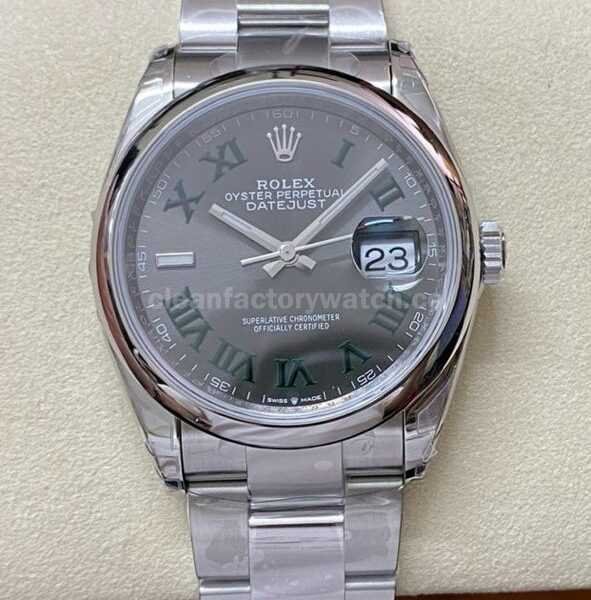 VS Factory Rolex Wimbledon Datejust 126200-0018 36mm Smooth Bezel Full 904L Roman Number Grey Dial