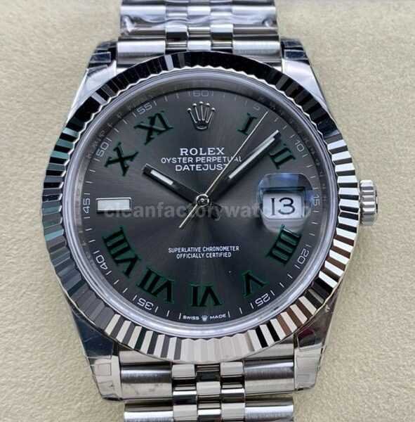 VS Factory Rolex Wimbledon Datejust 126334-0022 41mm Full 904L Roman Number Grey Dial Jubilee