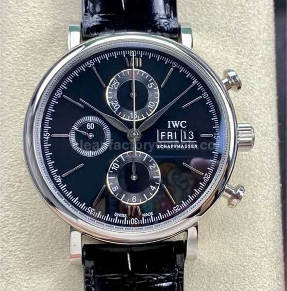 VVS Factory IWC Portofino Chronograph IW391008 42mm Steel Leather Strap Black Dial