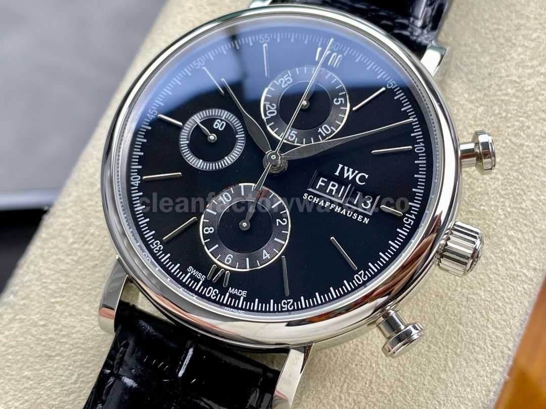 VVS Factory IWC Portofino Chronograph IW391008 42mm Steel Leather Strap Black Dial (8)