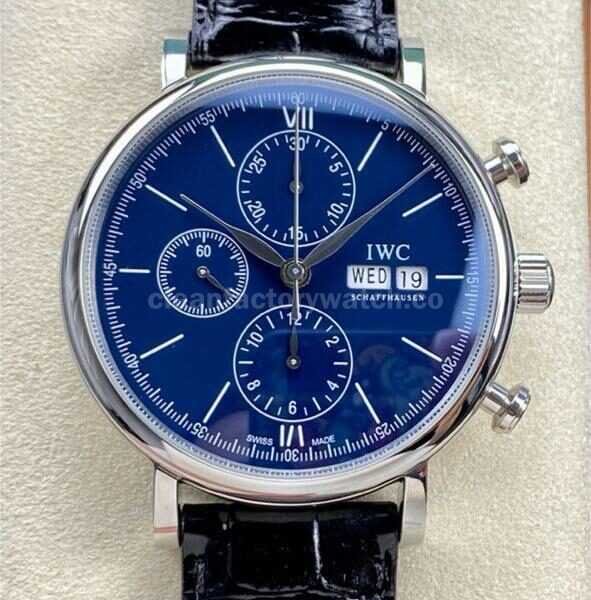 VVS Factory IWC Portofino Chronograph IW391019 42mm Steel Leather Strap Blue Dial