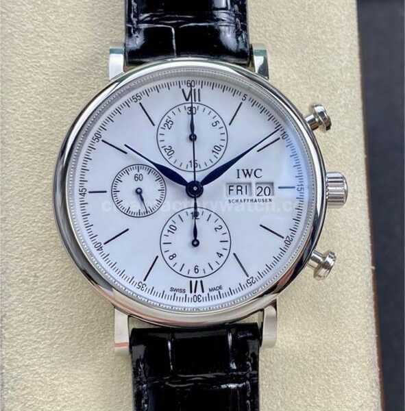 VVS Factory IWC Portofino Chronograph IW391024 42mm Steel Leather Strap White Dial