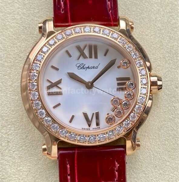 YF Factory Chopard Happy Sport 277473-5002 36mm Rose Gold Leather Strap Roman Numerals White Dial