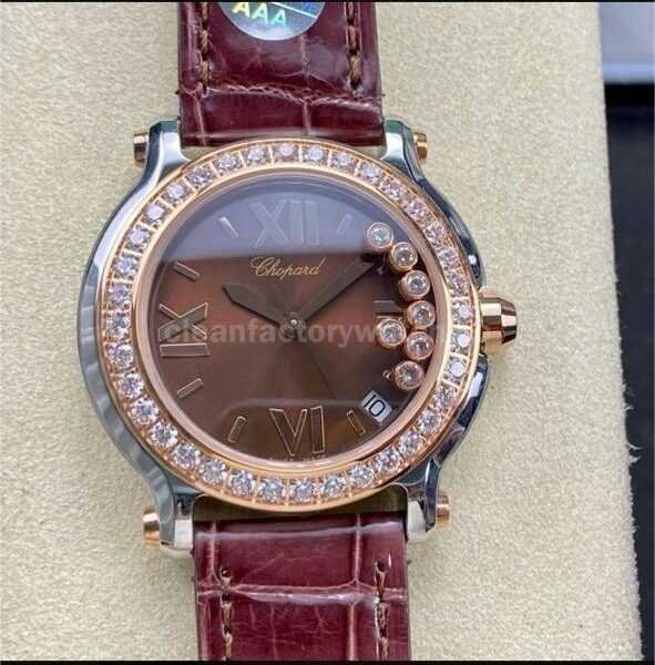 YF Factory Chopard Happy Sport 277473-5008 36mm Rose Gold Leather Strap Roman Numerals Brown Dial
