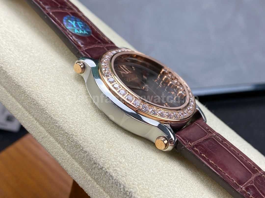 YF Factory Chopard Happy Sport 277473 5008 36mm Diamond&Rose Gold Bezel Steel Leather Strap Roman Nu (4)