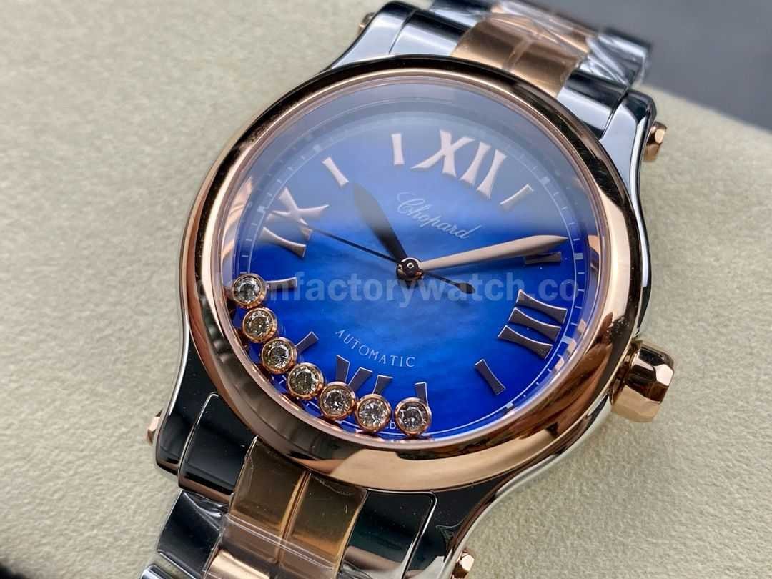 YF Factory Chopard Happy Sport 278578 6003 36mm Half Rose Gold Roman Numerals Blue Dial (3)