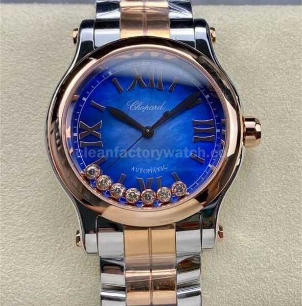 YF Factory Chopard Happy Sport 278578-6003 36mm Half Rose Gold Roman Numerals Blue Dial
