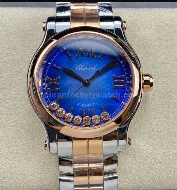 YF Factory Chopard Happy Sport 278578 6003 36mm Half Rose Gold Roman Numerals Blue Dial (8)