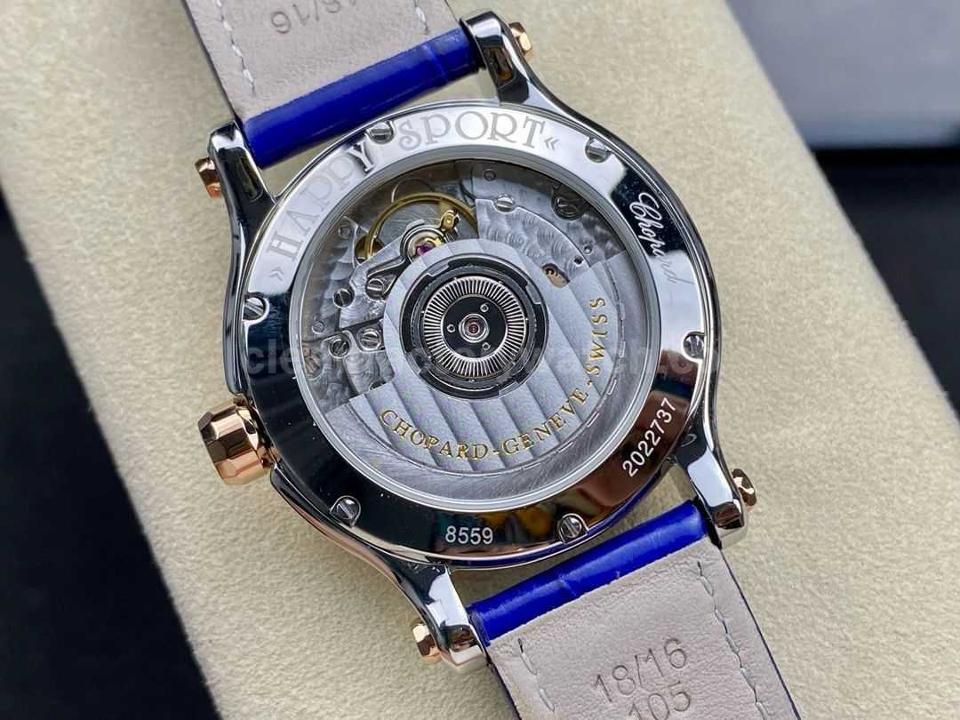 YF Factory Chopard Happy Sport 278578 6003 36mm Steel Leather Strap Roman Numerals Blue Dial (9)