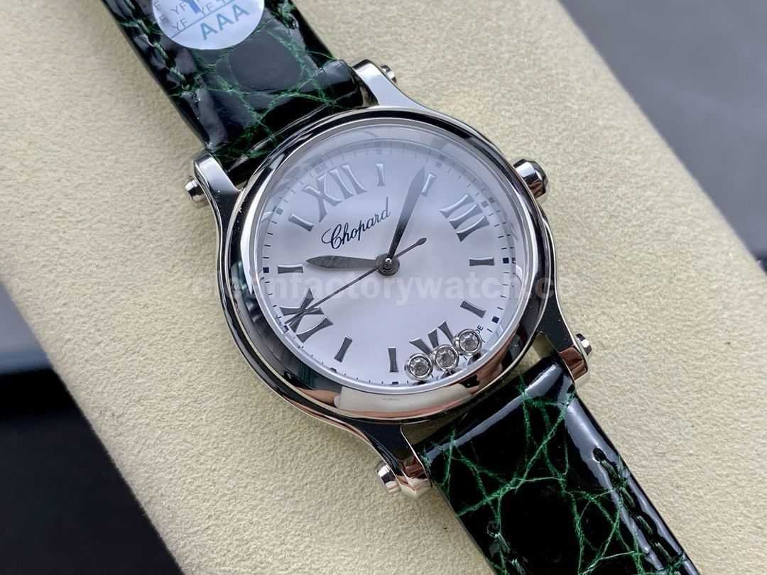 YF Factory Chopard Happy Sport 278590 3001 30mm Steel Green Leather Strap Roman Numerals White Dial (1)