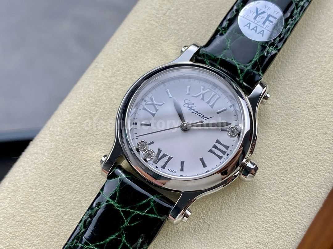 YF Factory Chopard Happy Sport 278590 3001 30mm Steel Green Leather Strap Roman Numerals White Dial (2)