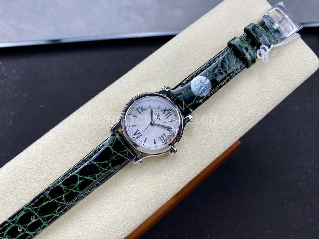 YF Factory Chopard Happy Sport 278590 3001 30mm Steel Green Leather Strap Roman Numerals White Dial (3)