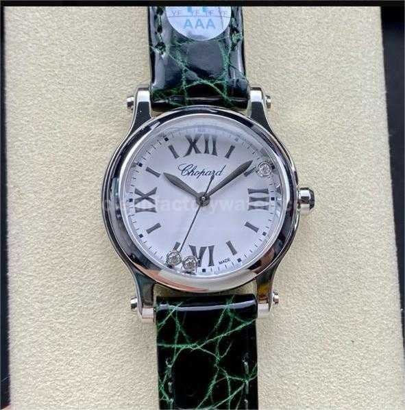 YF Factory Chopard Happy Sport 278590 3001 30mm Steel Green Leather Strap Roman Numerals White Dial (5)