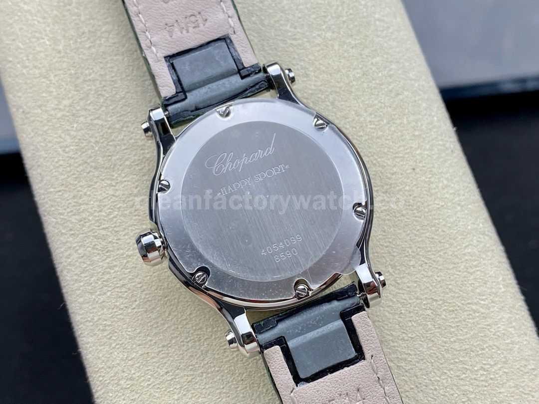 YF Factory Chopard Happy Sport 278590 3001 30mm Steel Green Leather Strap Roman Numerals White Dial (7)