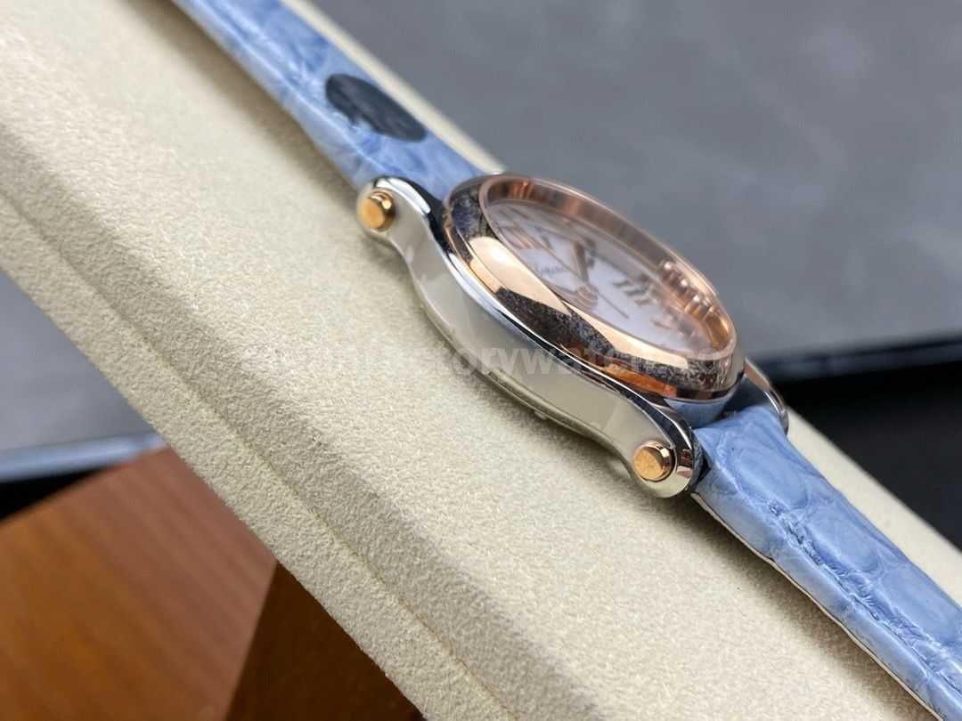 YF Factory Chopard Happy Sport 278590 6001 30mm Rose Gold Bezel,Steel Sky Blue Leather Strap Roman Nu (1)