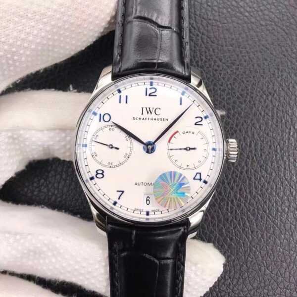 YL Factory IWC Portuguese IW500107 42mm Steel Leather Strap Blue Arabic Number White Dial