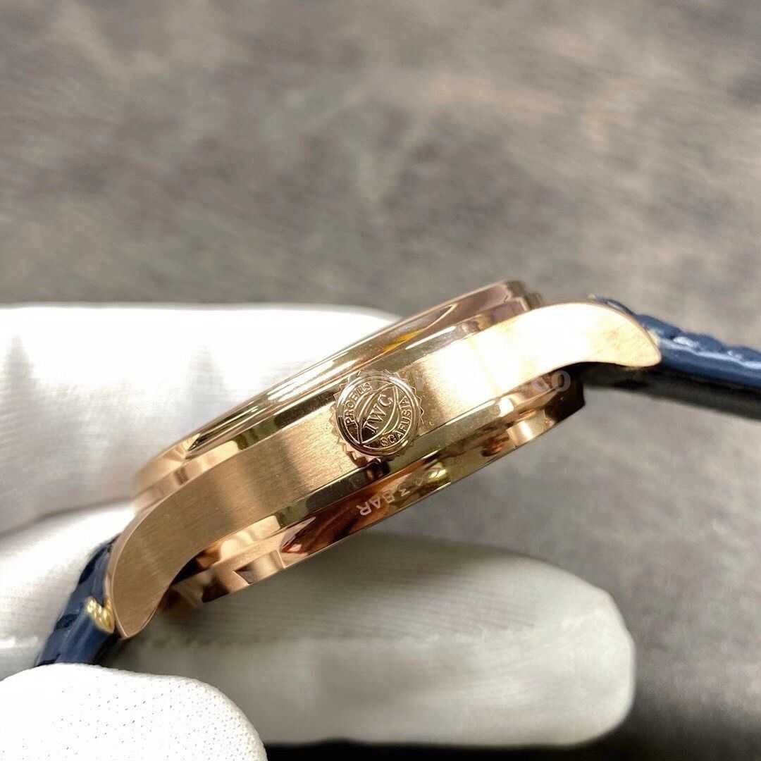YL Factory IWC Portuguese IW500713 42.3mm Rose Gold Leather Strap Rose Gold Arabic Number Blue Dial (2)