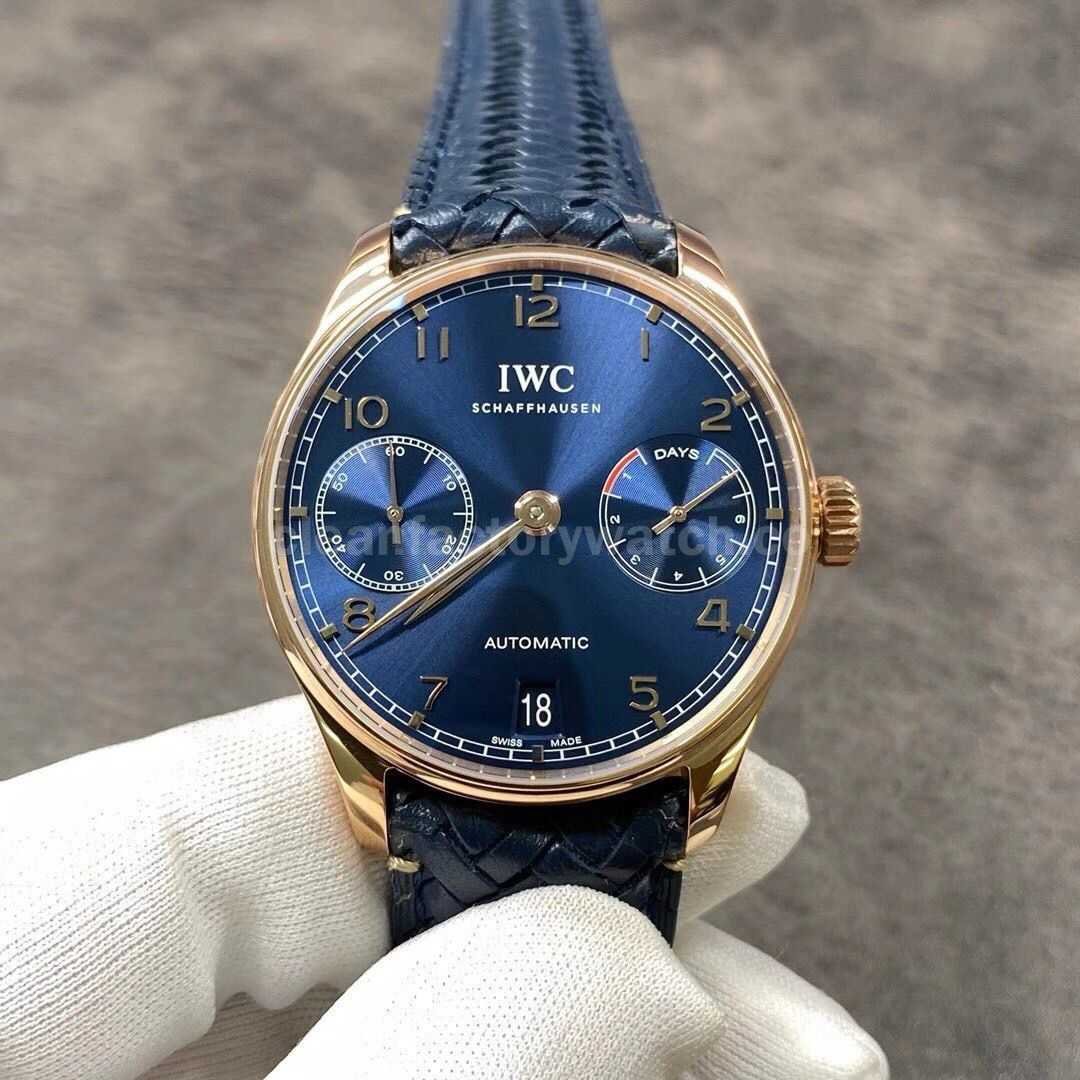YL Factory IWC Portuguese IW500713 42.3mm Rose Gold Leather Strap Rose Gold Arabic Number Blue Dial (4)