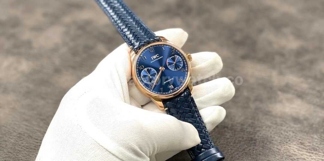 YL Factory IWC Portuguese IW500713 42.3mm Rose Gold Leather Strap Rose Gold Arabic Number Blue Dial (9)