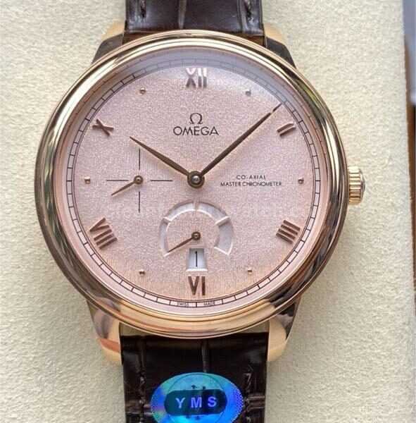 YMS Factory Omega De Ville Prestige 434.23.41.21.09.001 41mm Yellow Gold Leather Strap Roman Numerals Champagne Dial