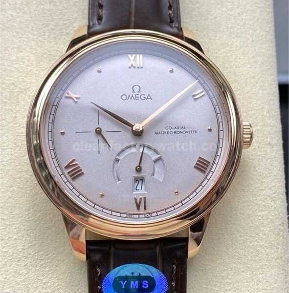 YMS Factory Omega De Ville Prestige 434.53.41.21.02.001 41mm Yellow Gold Leather Strap Roman Numerals Silver Dial