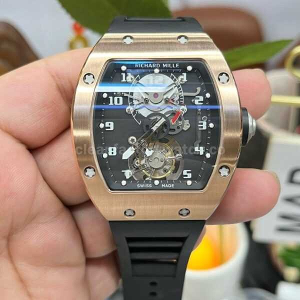 YS Factory Richard Mille RM001 43mm Rose Gold Titanium Rubber Strap Skeletonized Dial