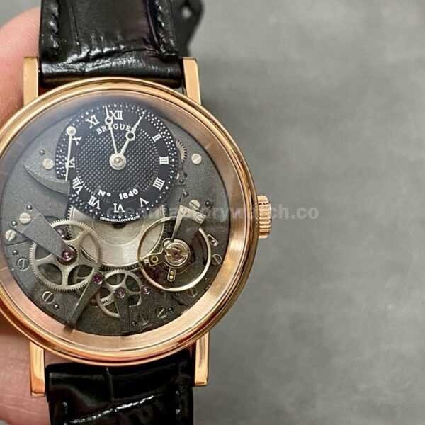 ZF Factory Breguet Tradition 7057br-g9-9w6 40mm Rose Gold Leather Strap Roman Numerals Black Dial