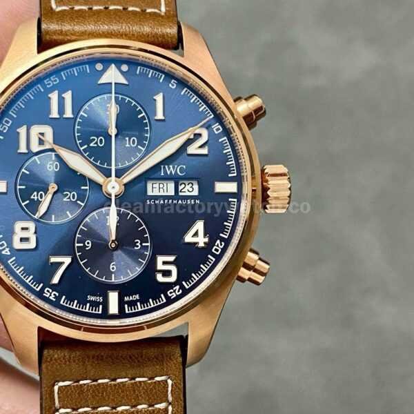 ZF Factory IWC Pilot Chronograph IW377721 43mm Rose Gold Leather Strap Blue Arabic Numerals Dial