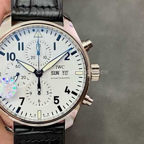 ZF Factory IWC Pilot Chronograph IW377725 43mm Steel Leather Strap White Arabic Numerals Dial