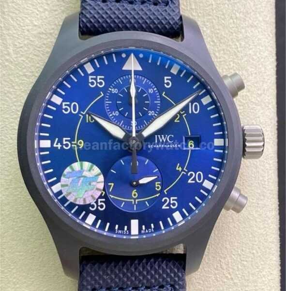 ZF Factory IWC Pilot Chronograph IW389008 44mm Ceramic Textile Strap Arabic Numerals Blue Dial