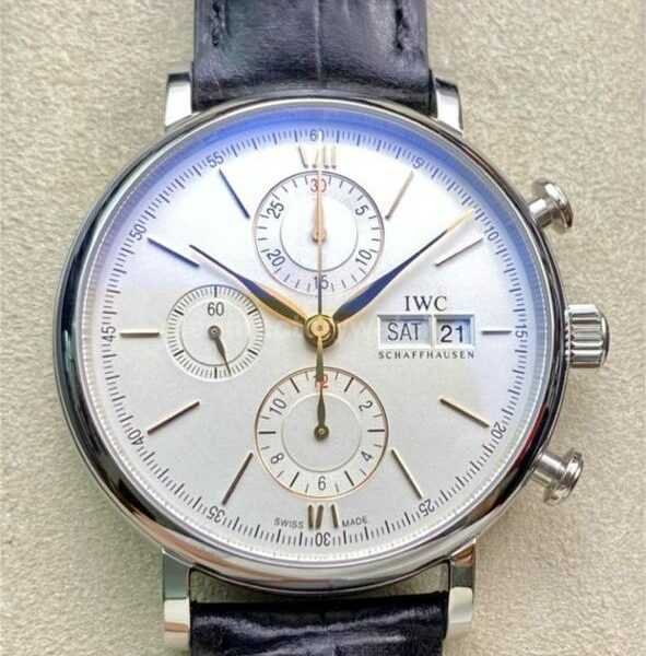ZF Factory IWC Portofino Chronograph IW391031 42mm Steel Leather Strap Silver Dial