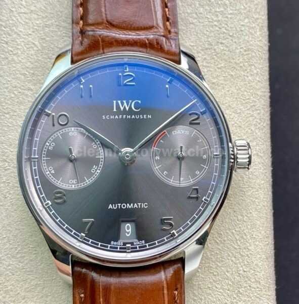 ZF Factory IWC Portuguese Automatic IW500106 42mm Steel Leather Strap Arabic Numerals Grey Dial
