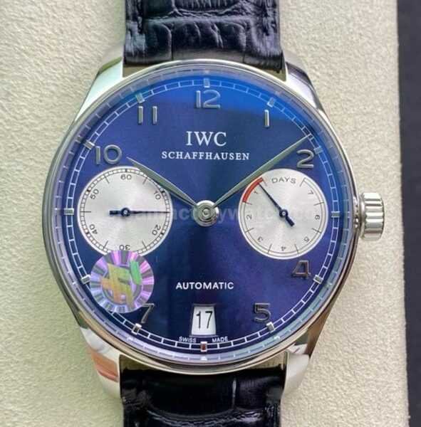 ZF Factory IWC Portuguese Automatic IW500112 42mm Steel Leather Strap White Eyes Arabic Numerals Blue Dial