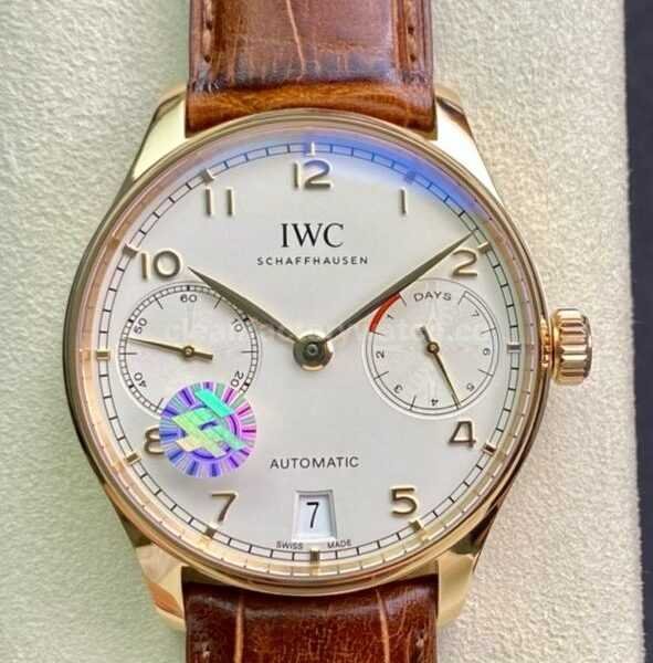 ZF Factory IWC Portuguese Automatic IW500701 42mm Rose Gold Leather Strap Arabic Numerals Silver Dial