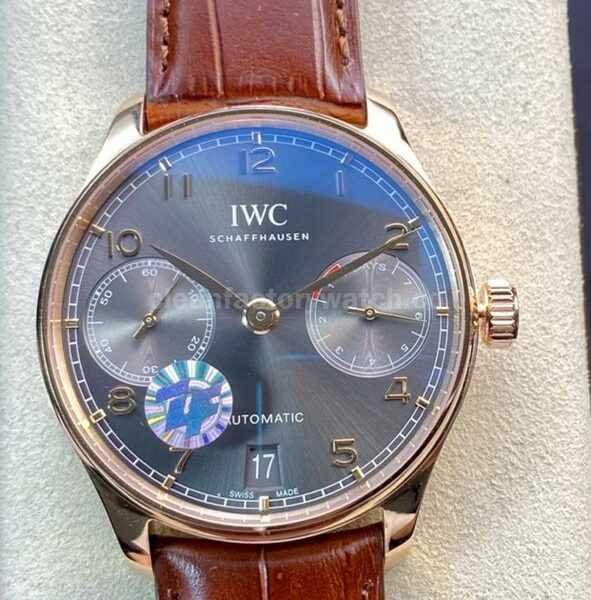 ZF Factory IWC Portuguese Automatic IW500702 42mm Rose Gold Leather Strap Arabic Numerals Grey Dial