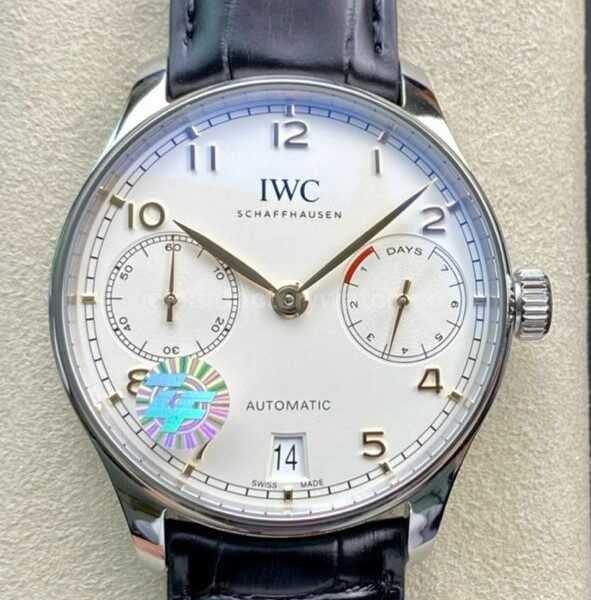 ZF Factory IWC Portuguese Automatic IW500704 42mm Steel Black Leather Strap Arabic Numerals Silver Dial