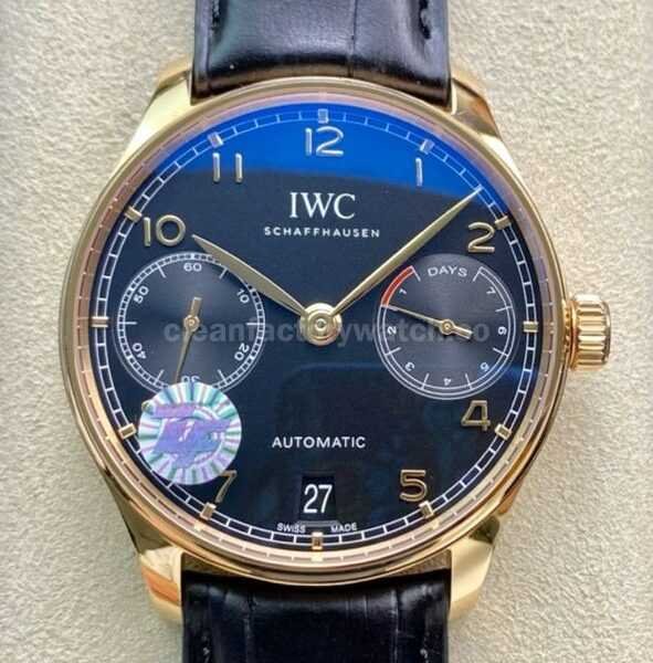 ZF Factory IWC Portuguese Automatic IW500713 42mm Rose Gold Leather Strap Arabic Numerals Blue Dial