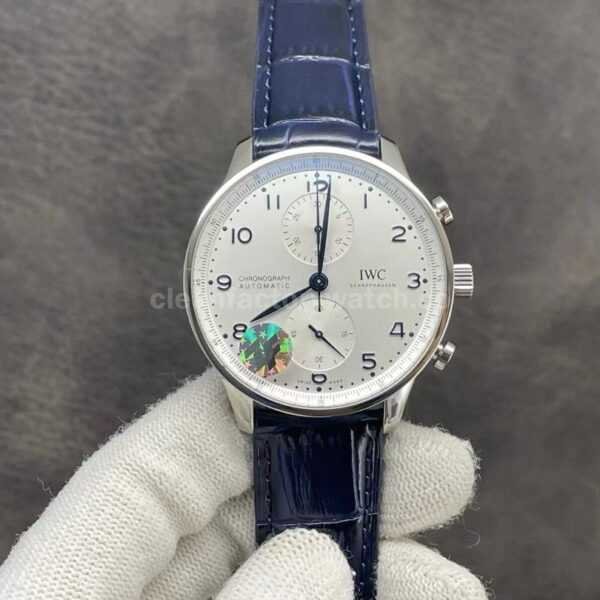 ZF Factory IWC Portuguese Chronograph IW371605 41mm Steel Leather Strap Silver Arabic Numerals Dial