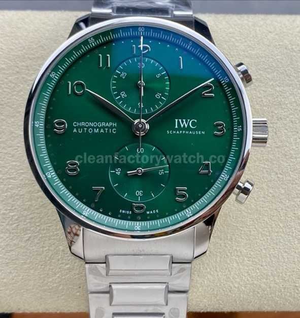 ZF Factory IWC Portuguese Chronograph IW371615 41mm Steel Leather Strap Green Dial (5)