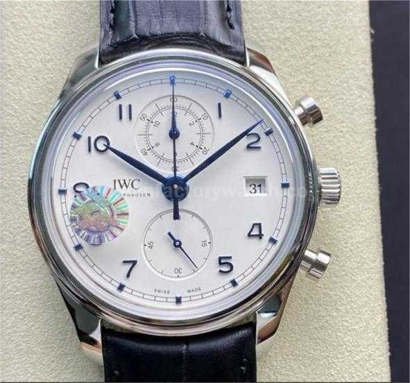 ZF Factory IWC Portuguese Chronograph IW390302 Steel Leather Strap Arabic Numerals Silver Dial