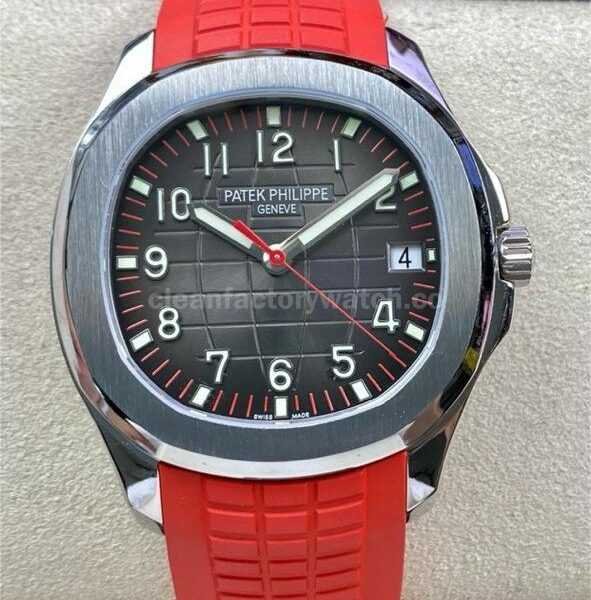 ZF Factory Patek Philippe Aquanaut 5167 40mm Steel Red Rubber Strap Arabic Numerals Black Dial