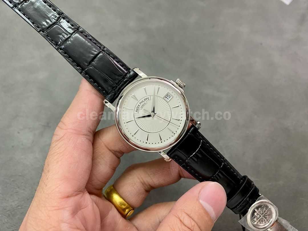 ZF Factory Patek Philippe Calatrava 5153G 010 38mm White Gold Leather Strap Silver Dial (5)